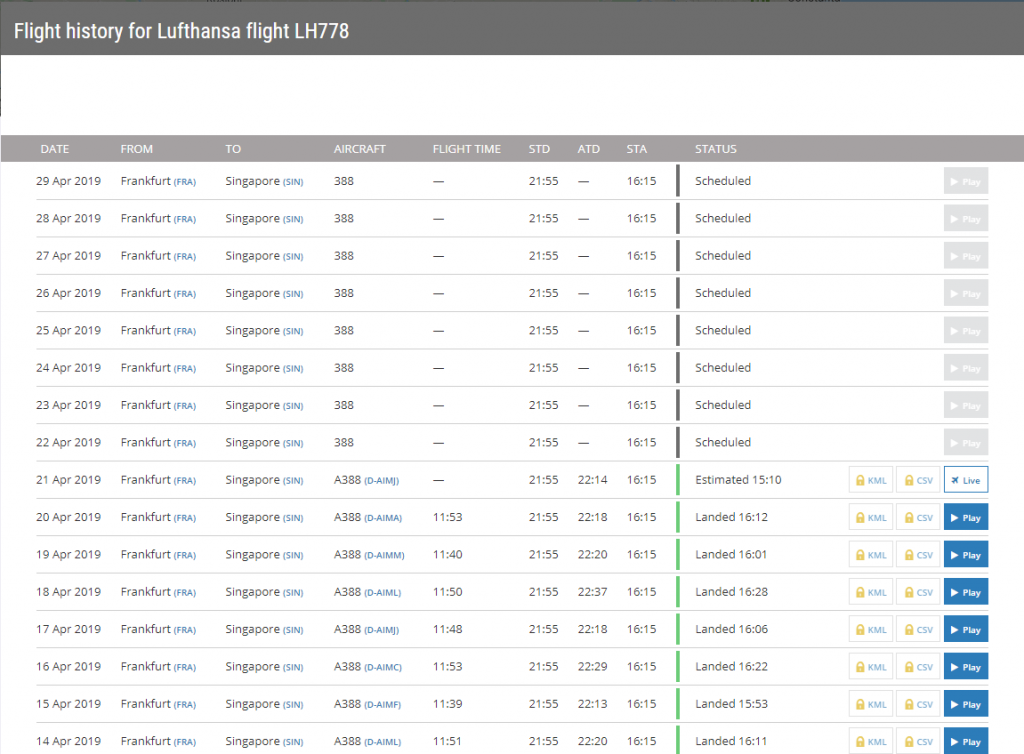 FlightRadar24 | Datenbanksuche Ergebnis