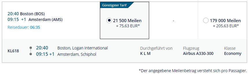KLM | BOS - AMS mit Meilen