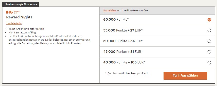 IHG Punkte-Buchung