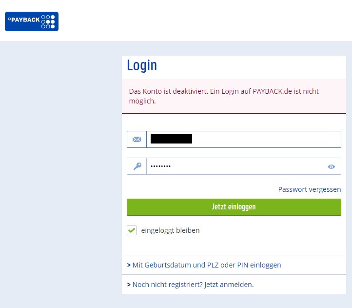 Payback Konto Sperrung