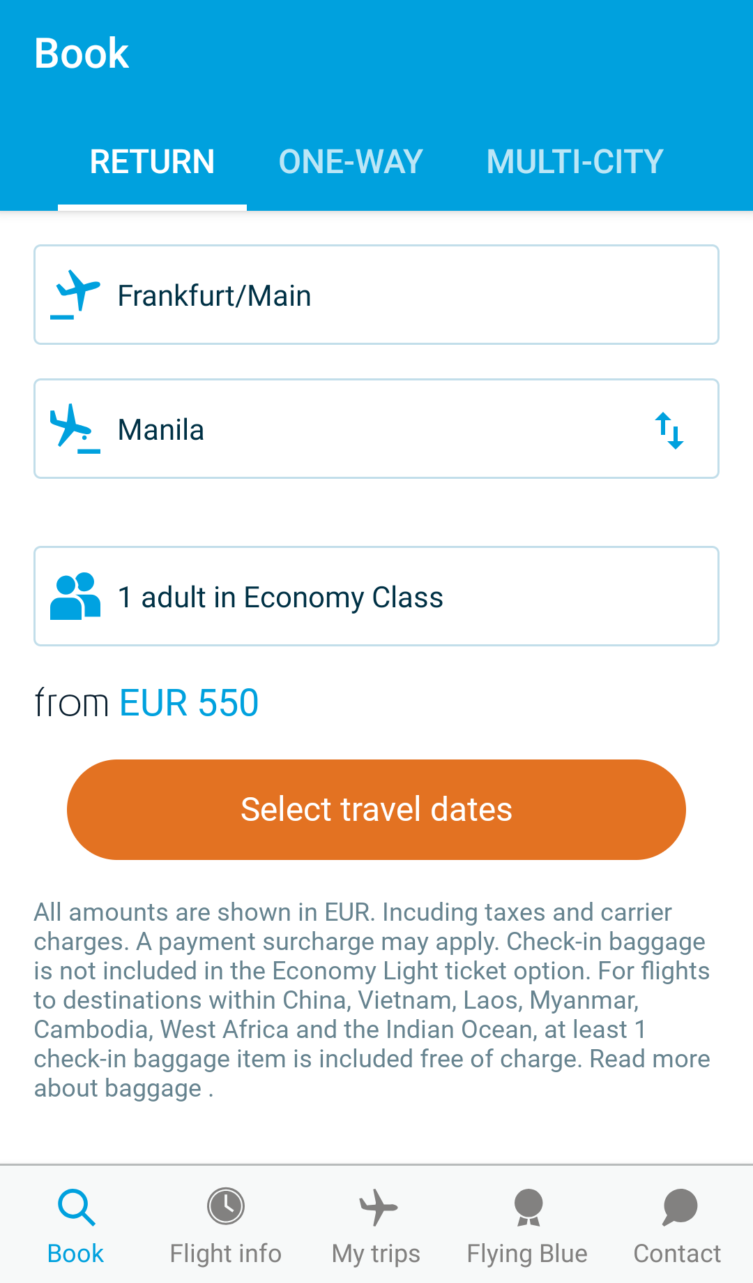 KLM Royal Dutch Airlines Guide - App: Flug buchen