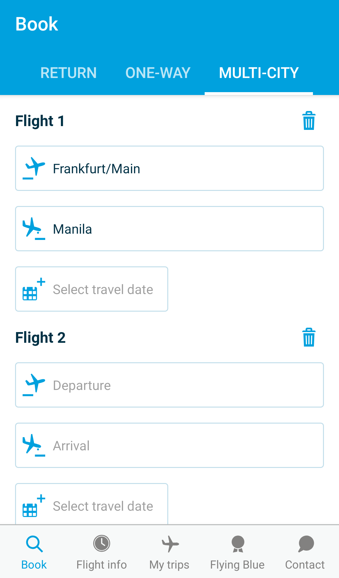 KLM Royal Dutch Airlines Guide - App: Flug buchen (multi-city)