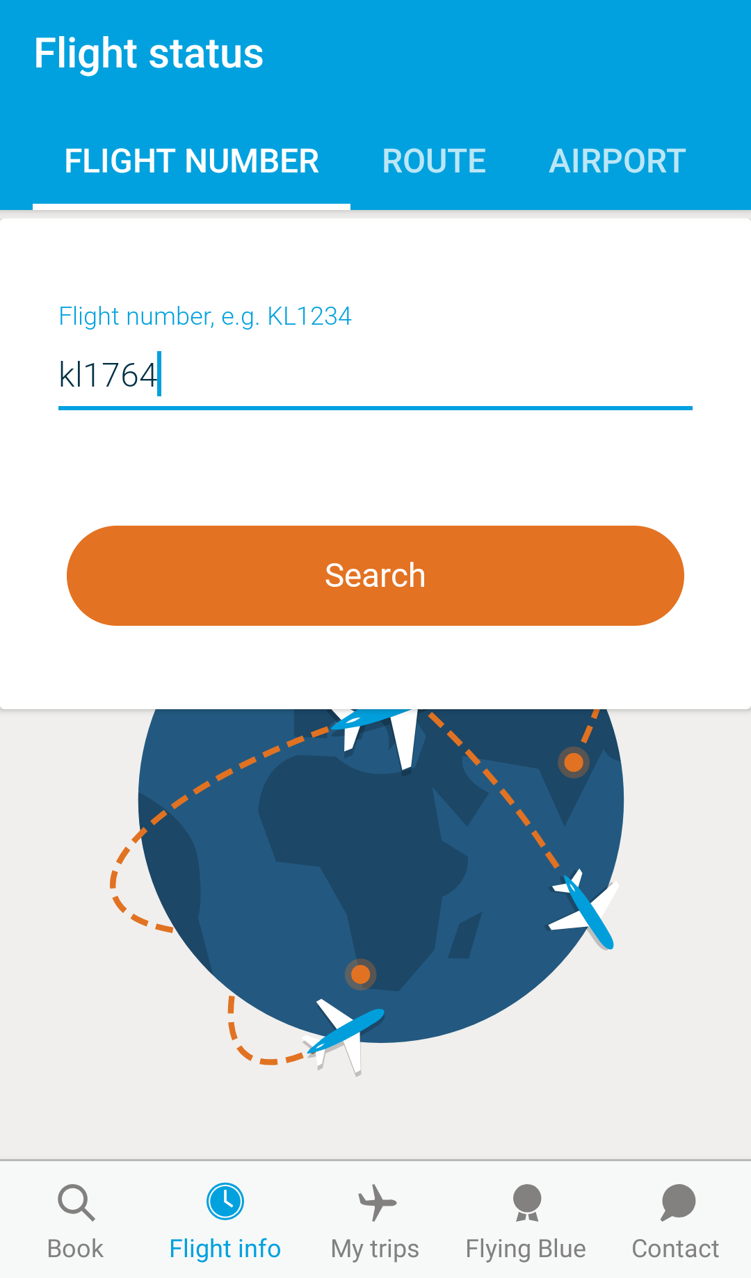 KLM Royal Dutch Airlines Guide - App: Flugstatus nach Flugnummer