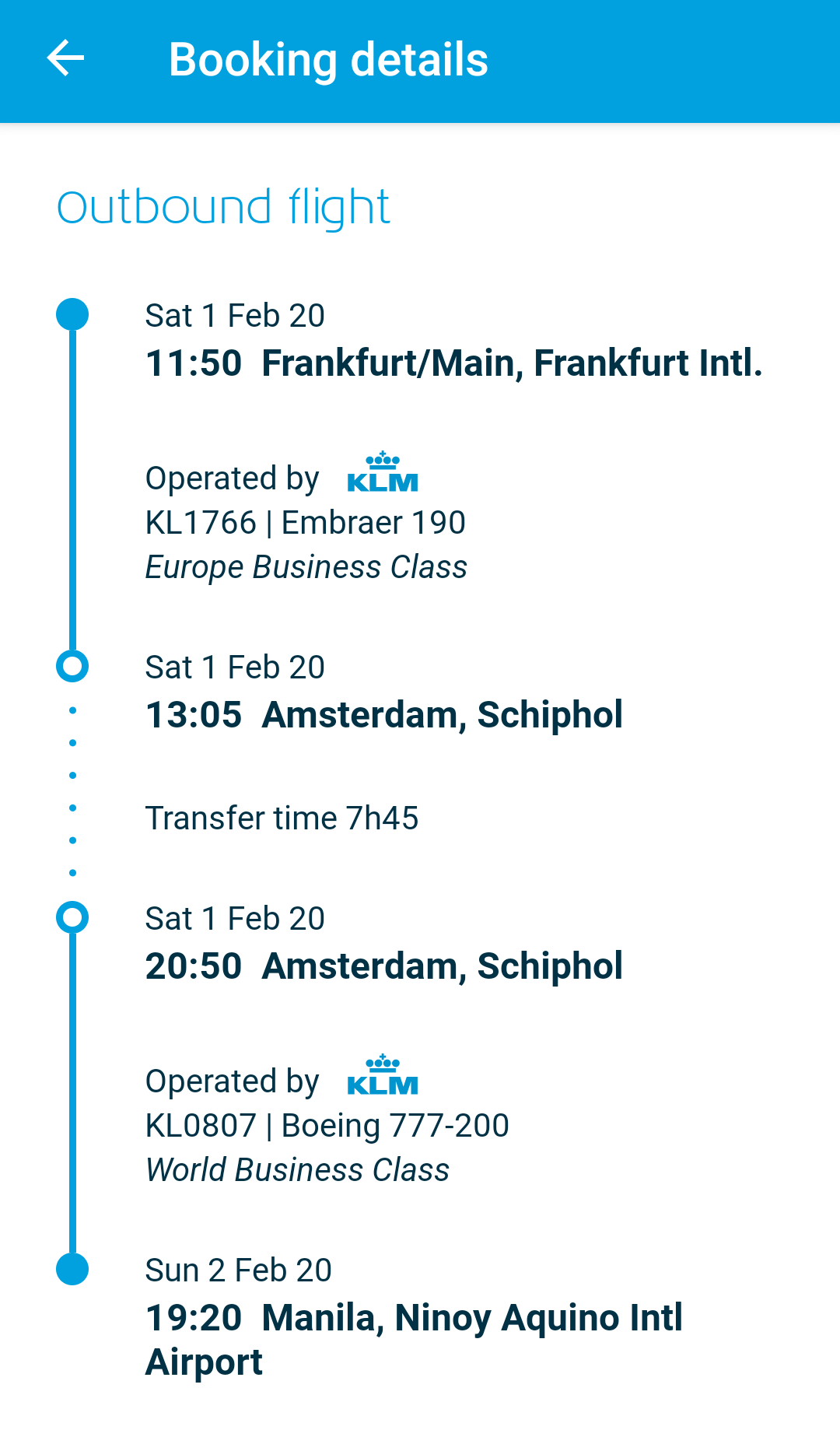 KLM Royal Dutch Airlines Guide - App: Buchungsdetails
